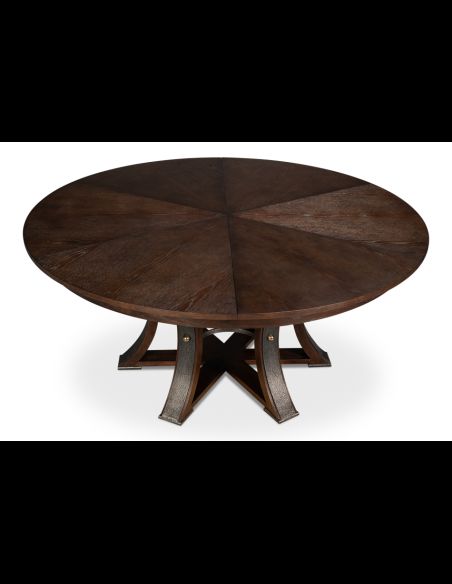 Large round table with self storing leaves Burnt Brown