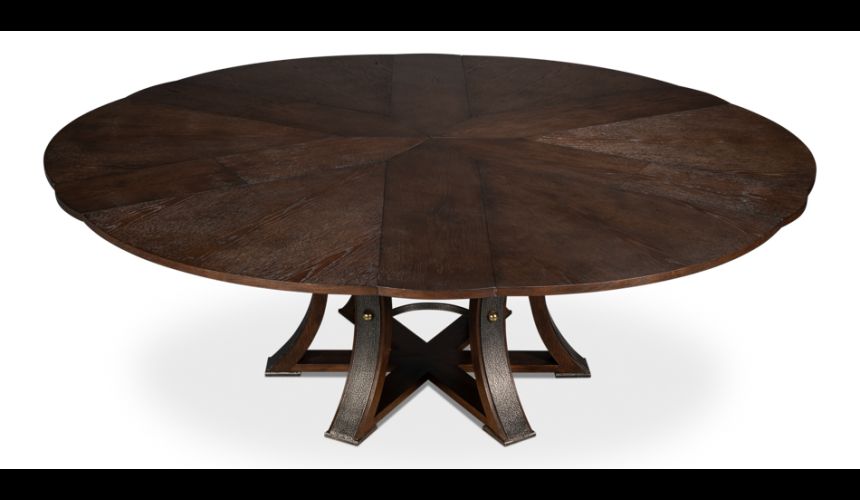 Large round table with self storing leaves Burnt Brown