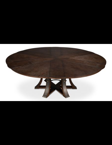 Large round table with self storing leaves Burnt Brown