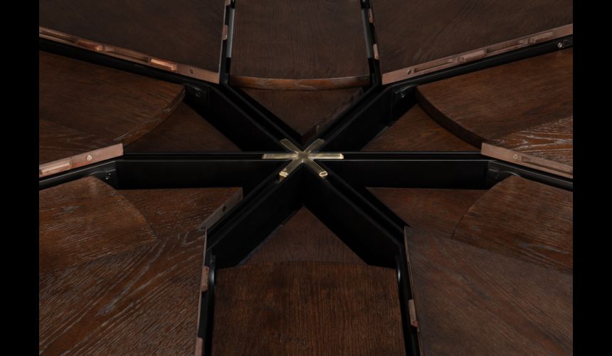 Large round table with self storing leaves Burnt Brown