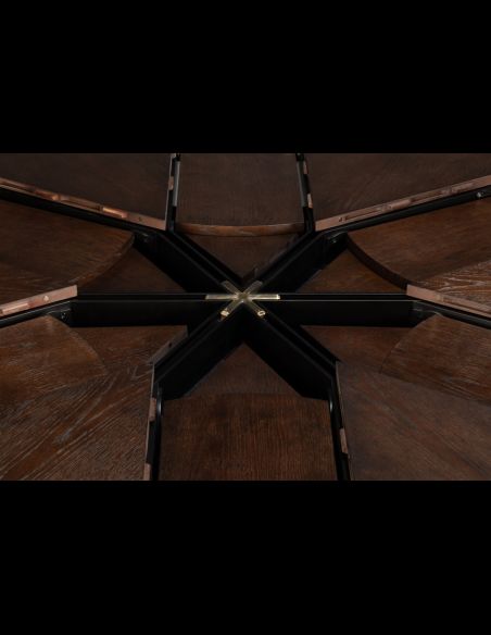 Large round table with self storing leaves Burnt Brown