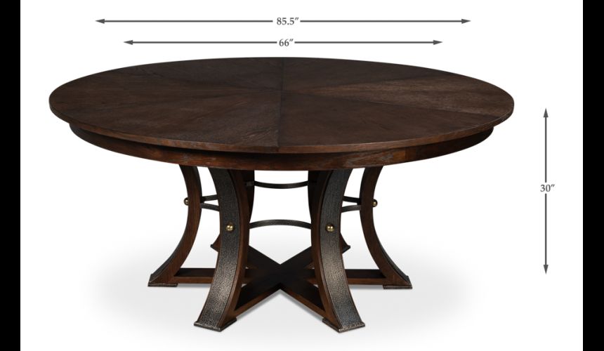 Large round table with self storing leaves Burnt Brown