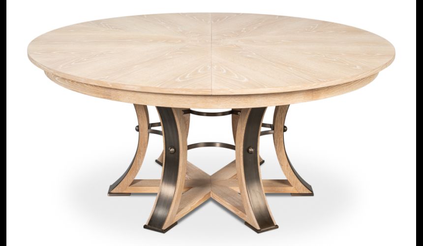 Large round table with self storing leaves Bleached Oak