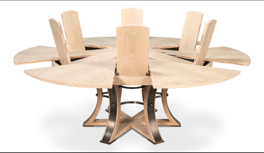 Large round table with self storing leaves Bleached Oak