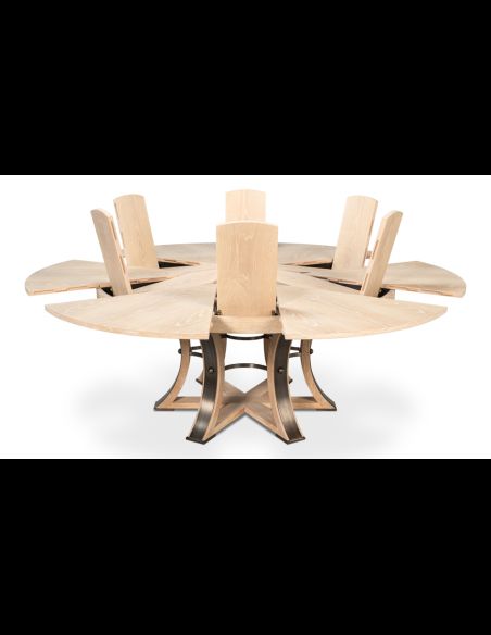 Large round table with self storing leaves Bleached Oak