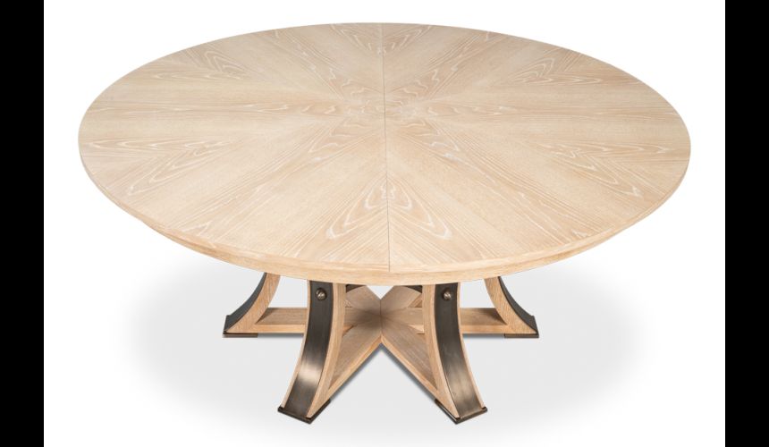 Large round table with self storing leaves Bleached Oak