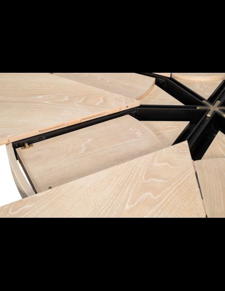 Bleached Oak color jupe table with textured iron details