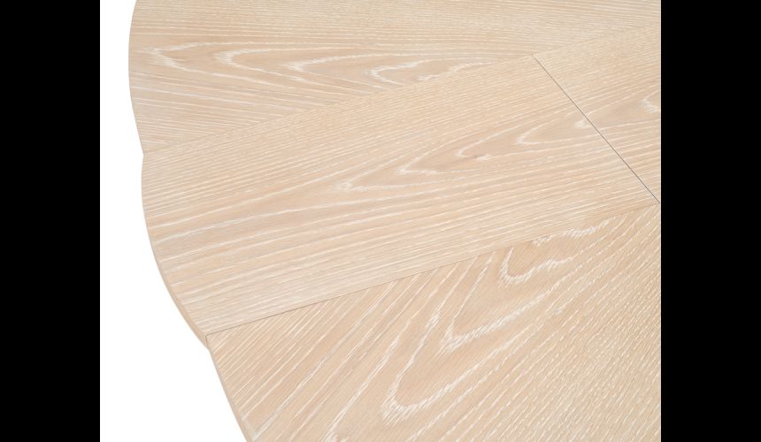 Bleached Oak color jupe table with textured iron details