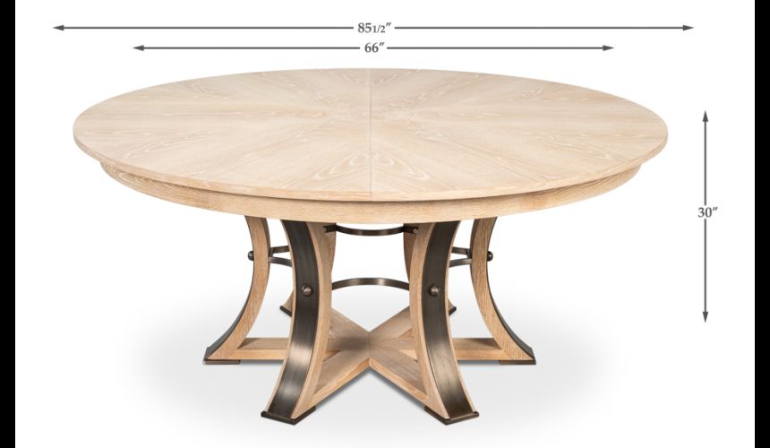 Bleached Oak color jupe table with textured iron details