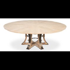 Bleached Oak color jupe table with textured iron details