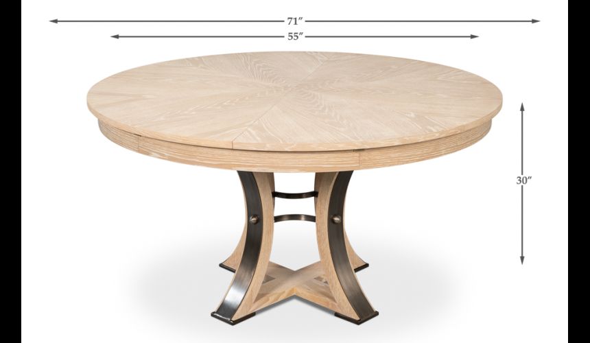 Seventy round table with self storing leaves Bleached Oak