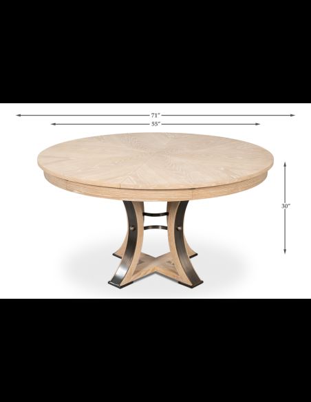 Seventy round table with self storing leaves Bleached Oak