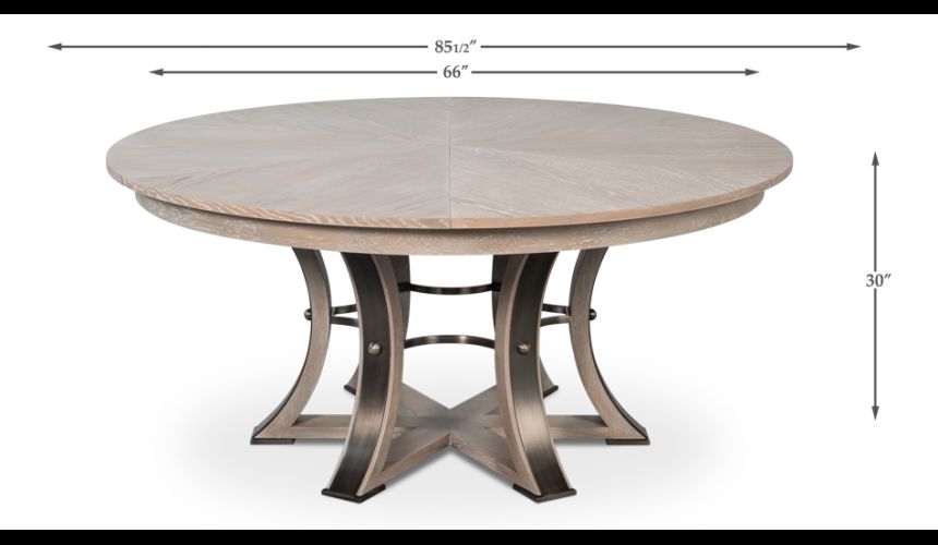 Large round table with self storing leaves moon glow