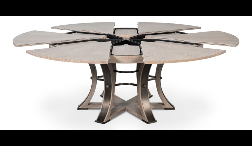 Medium size round table with self storing leaves moon glow