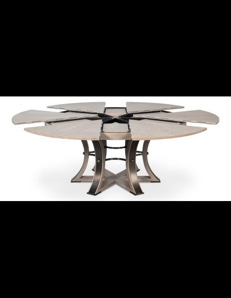 Medium size round table with self storing leaves moon glow