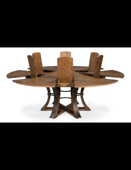 Light Mink & Dark Hammered iron jupe table with textured iron details on the base