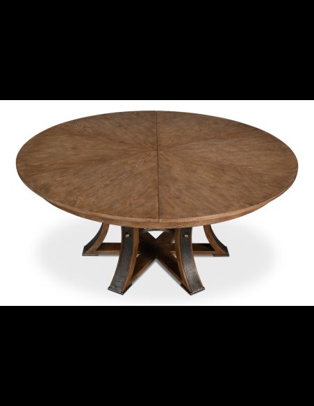 Light Mink & Dark Hammered iron jupe table with textured iron details on the base