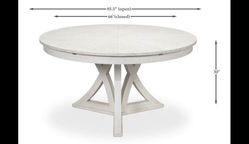 sarreid jupe expanding round to round dining table in working white