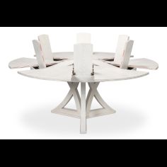 The Jupe table is a stunning combination of rustic and organic wood with a sleek geometric foundation finished in working white. 2