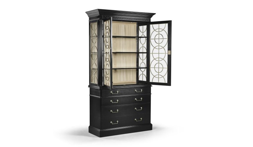 Breakfronts & China Cabinets Black Painted Display Cabinet. Elegant Decor