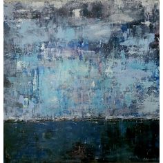 This acrylic painting has lots of texture, interesting markings, linework, with drips & hints of metallic for a modern feel