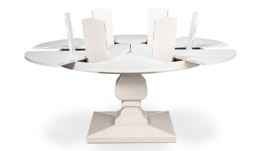 Equestrian expandable seventy inch open white Jupe table