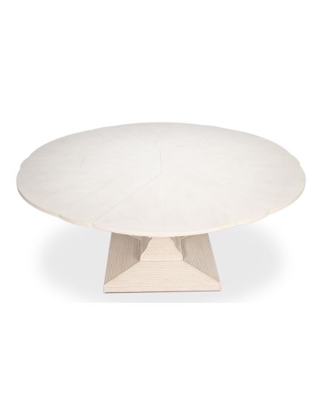 Equestrian expandable seventy inch open white Jupe table