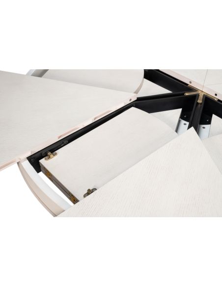 Equestrian expandable seventy inch open white Jupe table