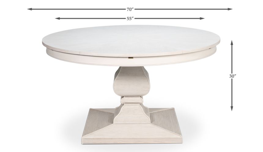 Equestrian expandable seventy inch open white Jupe table