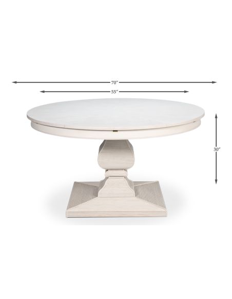 Equestrian expandable seventy inch open white Jupe table