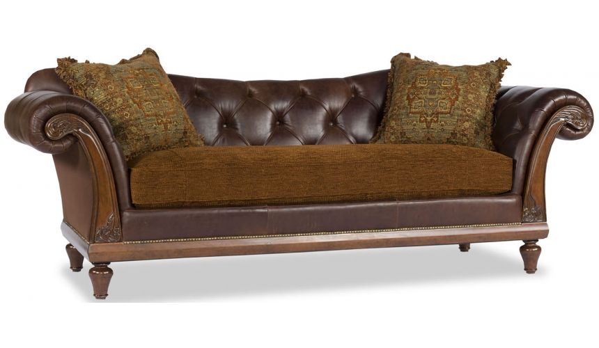 SOFA, COUCH & LOVESEAT Brown Leather Mixed Media Sofa