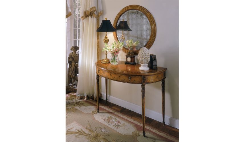 Walnut Demilune Console Table 47, Half Moon Table And Mirror Sets