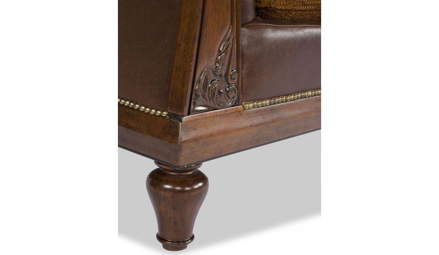 SOFA, COUCH & LOVESEAT Brown Leather Mixed Media Sofa