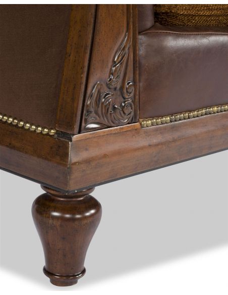 SOFA, COUCH & LOVESEAT Brown Leather Mixed Media Sofa