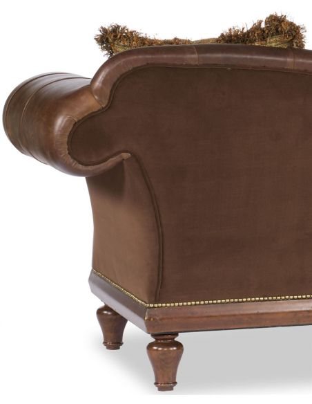 SOFA, COUCH & LOVESEAT Brown Leather Mixed Media Sofa