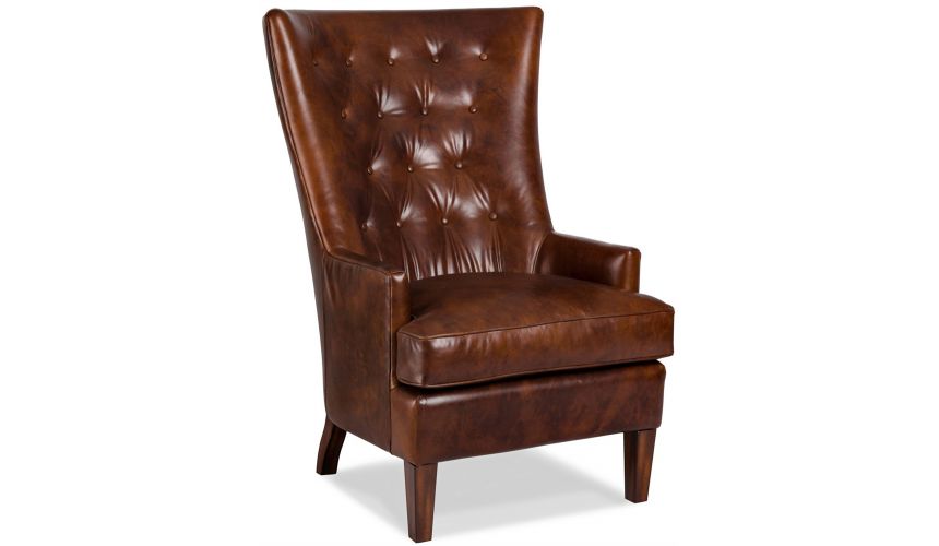 Luxury Leather & Upholstered Furniture Tufted Leather Woodcrest Chair