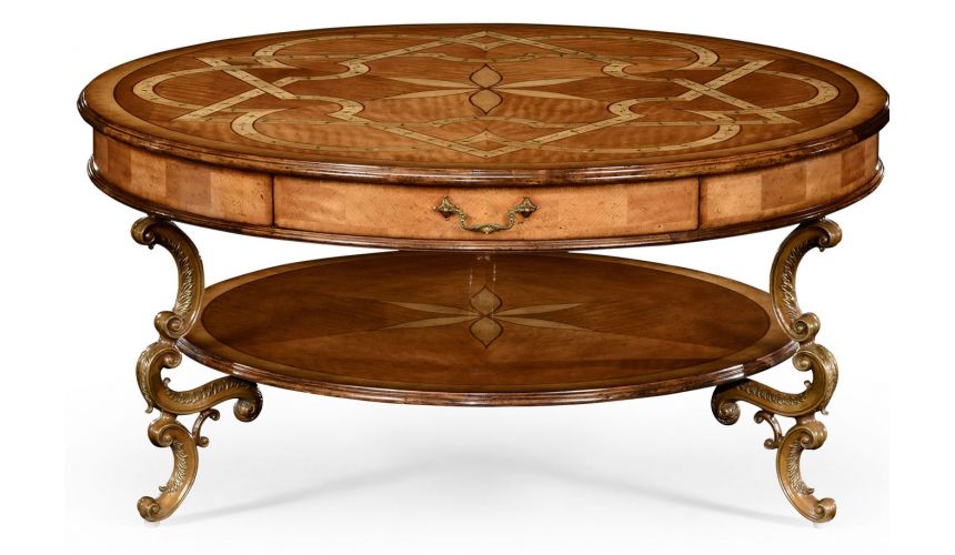 Round and Oval Coffee tables Rococo Style Satinwood Veneered Two-Tier Coffee Table-55