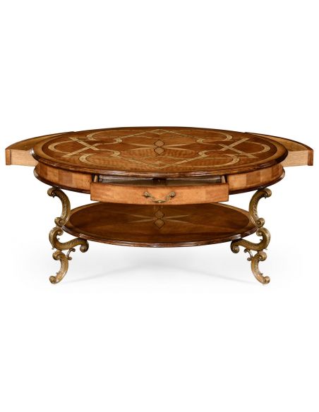 Round and Oval Coffee tables Rococo Style Satinwood Veneered Two-Tier Coffee Table-55