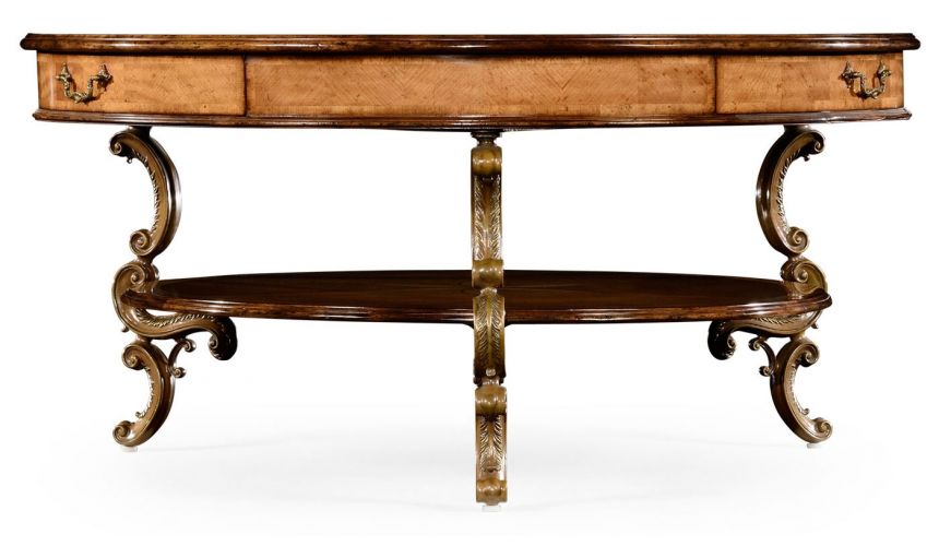 Round and Oval Coffee tables Rococo Style Satinwood Veneered Two-Tier Coffee Table-55