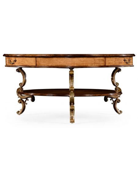 Round and Oval Coffee tables Rococo Style Satinwood Veneered Two-Tier Coffee Table-55