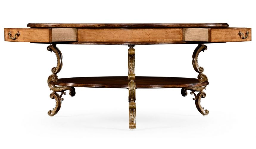 Round and Oval Coffee tables Rococo Style Satinwood Veneered Two-Tier Coffee Table-55