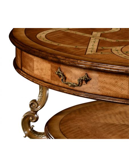 Round and Oval Coffee tables Rococo Style Satinwood Veneered Two-Tier Coffee Table-55