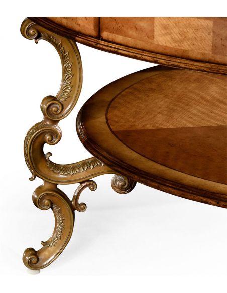 Round and Oval Coffee tables Rococo Style Satinwood Veneered Two-Tier Coffee Table-55