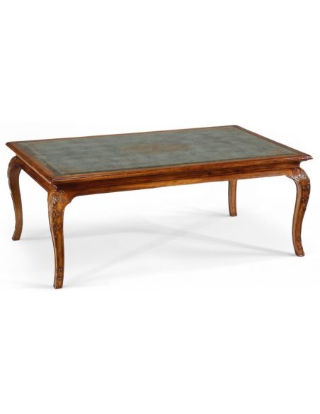 High End Furniture Rectangular Coffee table with a carved and detailed Eglomise top