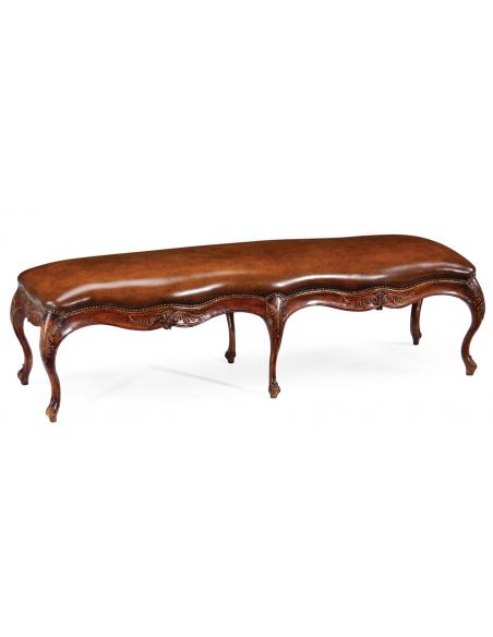 Quality Upholstered Furniture Long Footstool, Ottoman in Medium Walnut