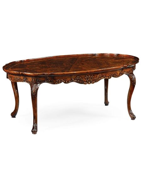 High End Furniture Oval Carved Coffee Table