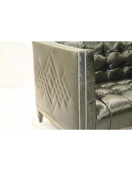 SOFA, COUCH & LOVESEAT 7 Cool, Black Leather Tufted Sofa, Custom Stitching