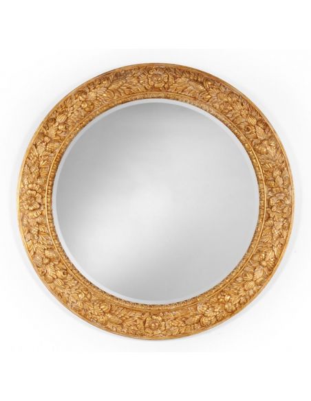 Round Hand Carved Mirror Home Accessories