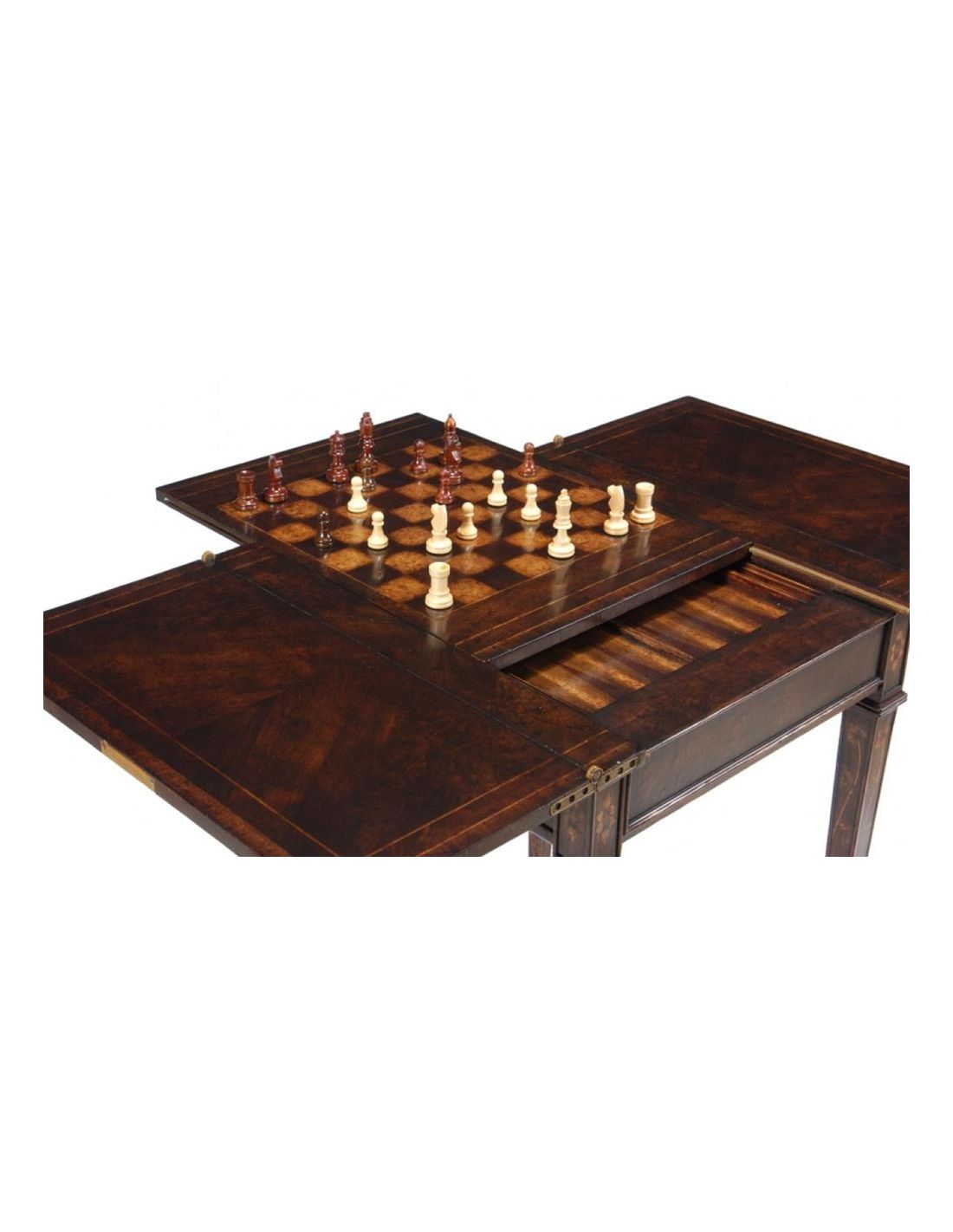 Walnut Parquetry Coffee Table with Reversible Chess Board-06