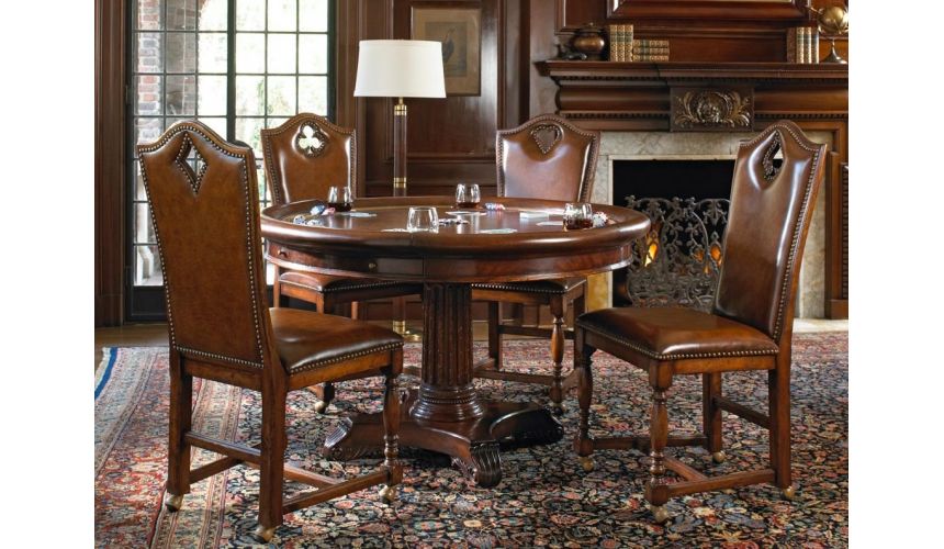 Luxury High End Leather Top Card Table, Leather Game Table Chairs
